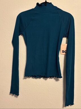 SO Teal Long-Sleeve Ribbed Mock Neck Top